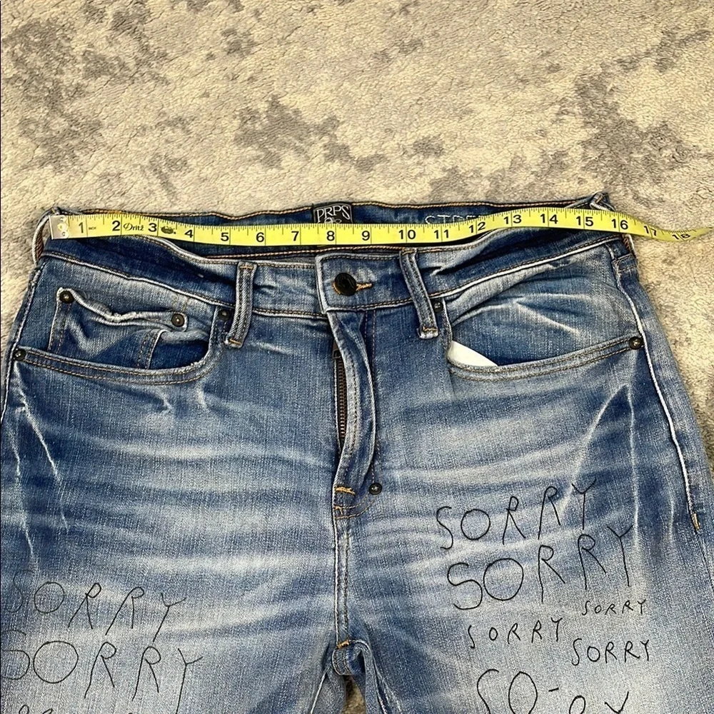 New PRPS Windsor Tapered Skinny Fit Jeans Sorry Graffiti Writing Sz 34